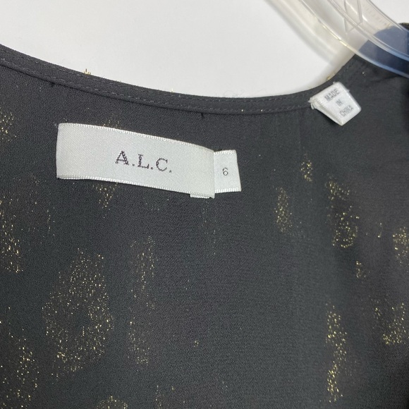 A.L.C. Logan Top Silk Gathered Waist Black/Gold 6 - Picture 7 of 16